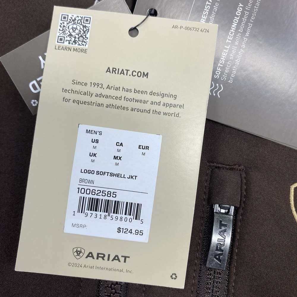 Ariat Logo Softshell Jacket Mens Medium Brown Full Zip Conceal Carry Wind Resist - Picture 9 of 15